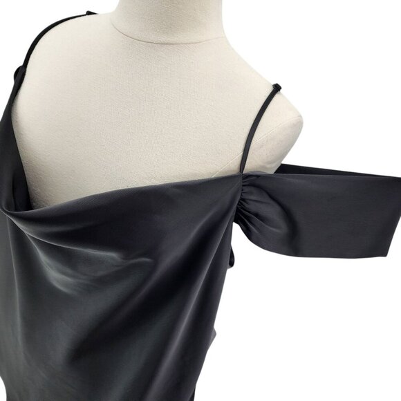 NWT Eloquii Black Satin Off The Shoulder Cowl Neck Blouse Top Womens 28 - Picture 2 of 13